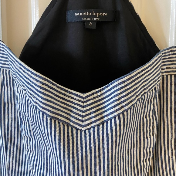 Nanette Lepore Striped Sleeveless Sheath Dress Blue & White Size 8 Denim Apron - Picture 6 of 6